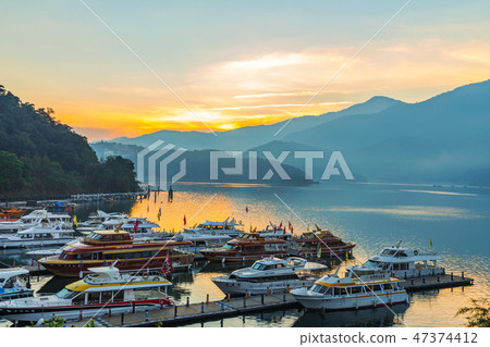 View of Sun Moon Lake at sunrise View of Sun Moon Lake at sunrise 47374412