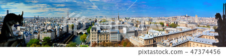 Paris panorama, France. Eiffel Tower, Seine river 47374456