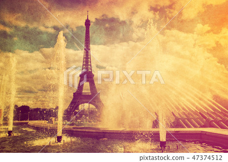Eiffel Tower in Paris, Fance in retro style. 47374512