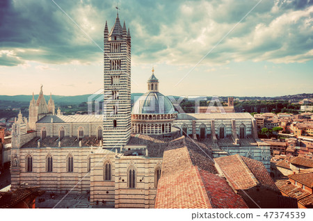Siena, Italy panorama city view. Siena Cathedral, Duomo di Siena. Vintage Siena, Italy panorama city view. Siena Cathedral, Duomo di Siena. Vintage 47374539