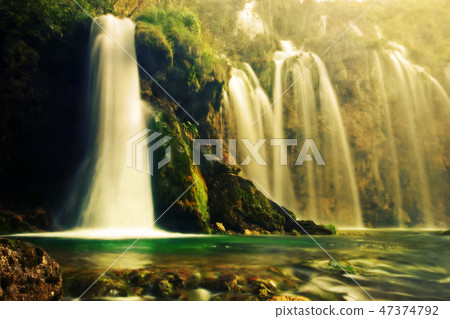 Waterfall in forest. Crystal clear water. Waterfall in forest. Crystal clear water. 47374792
