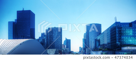 Business skyscrapers panorama in blue tint. Paris, France 47374834