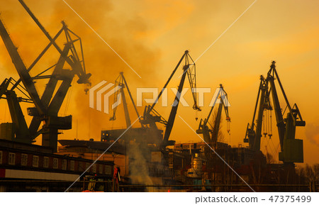 Cranes at shipyard, Gdansk, Poland Cranes at shipyard, Gdansk, Poland 47375499