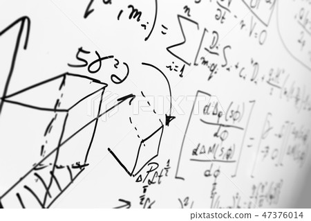 Complex math formulas on whiteboard. Mathematics and science with economics 47376014