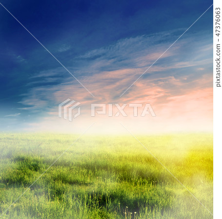 Fairy, magical landscape with sunrise fog Fairy, magical landscape with sunrise fog 47376063