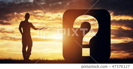 Man pointing at question sign. 3D render. 47376127