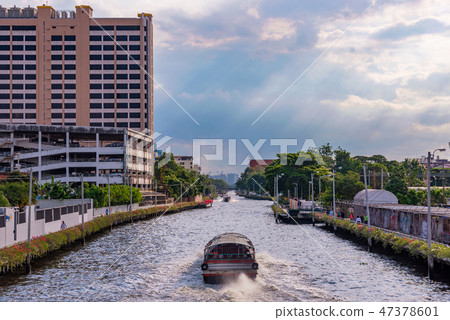 View of bus boat along a canal in Bang Kapi View of bus boat along a canal in Bang Kapi 47378601