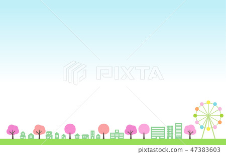 Spring cherry tree and cityscape illustration Spring cherry tree and cityscape illustration 47383603