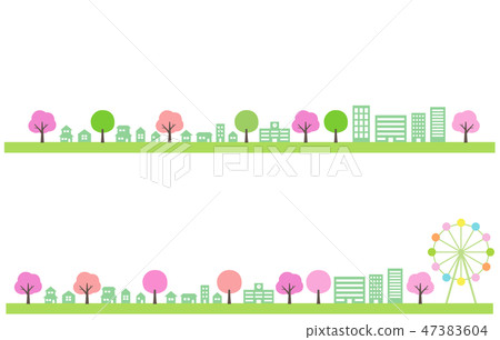 春天櫻花樹和城市景觀圖集 春天櫻花樹和城市景觀圖集 47383604