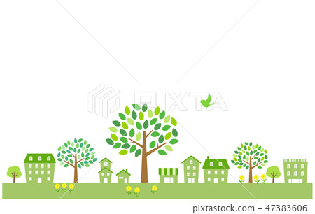 Green cityscape and birds illustration 47383606