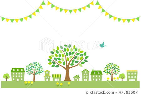 綠色城市景觀和鳥類圖 47383607