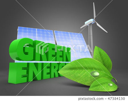 3d illustration of green sign  with wind energy  47384130