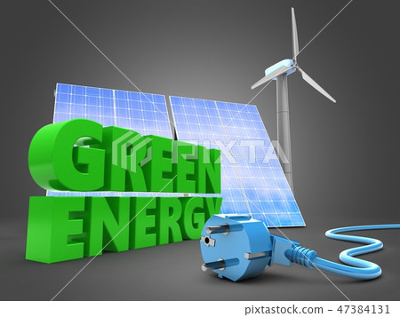 3d illustration of green sign with solar panel 47384131