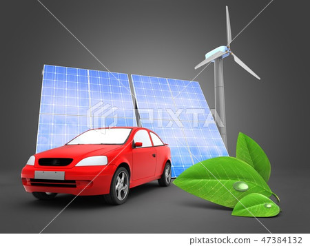 3d illustration of car  with energy and leaf 47384132