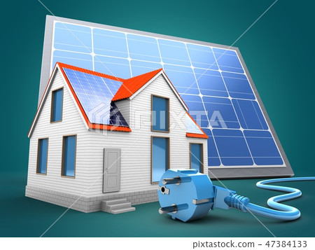 3d illustration of house with solar panel  47384133