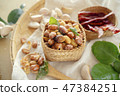 Seasoning fried peanut bean in basket, bean snack 47384251