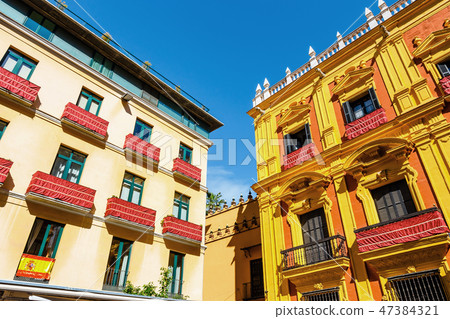 Colorful facade of the building, Malaga, Spain Colorful facade of the building, Malaga, Spain 47384321