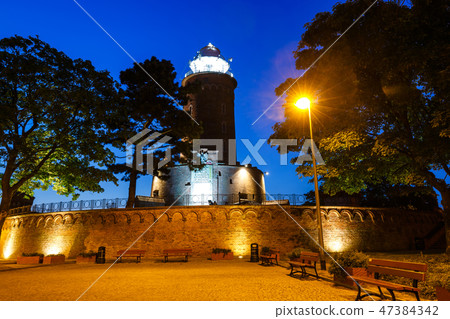 Night view of  the lighthouse in Kolobrzeg 47384342