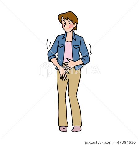 一個女人很高興她的下腹部凹陷 一個女人很高興她的下腹部凹陷 47384630