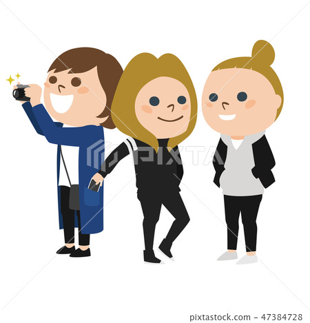 A girl who is crazy about photography during sightseeing. Young girls trying to steal smartphones from tourists A girl who is crazy about photography during sightseeing. Young girls trying to steal smartphones from tourists 47384728