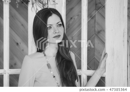 portrait of a beautiful smiling girl with long hair. Face of girl close up portrait of a beautiful smiling girl with long hair. Face of girl close up 47385364