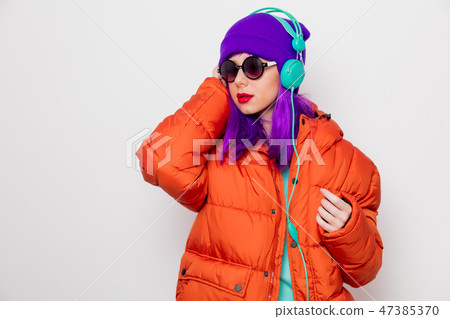 style girl listen music in headphones style girl listen music in headphones 47385370