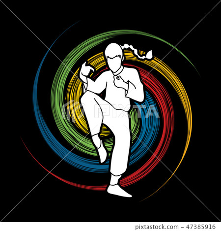 Kung Fu fighting action graphic vector. 47385916
