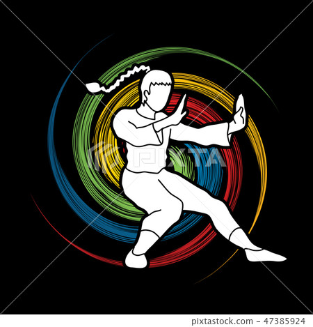 Kung Fu fighting action graphic vector. 47385924