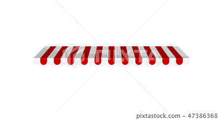 Classic canopy awning, red and white striped sunblind, design element for cafe, shop, restaurant Classic canopy awning, red and white striped sunblind, design element for cafe, shop, restaurant 47386368