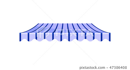 Classic white and blue striped canopy awning, design element for cafe, shop, restaurant vector 47386408