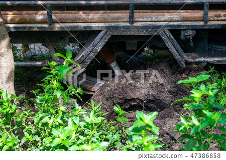 Off Road Wheel Stuck in Mud. Mud Wheel Terrain. 47386858