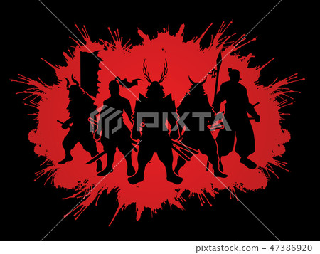 Group of samurai warriors pose graphic vector 47386920