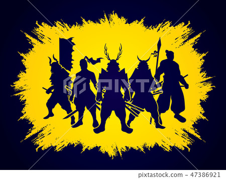 Group of samurai warriors pose graphic vector 47386921