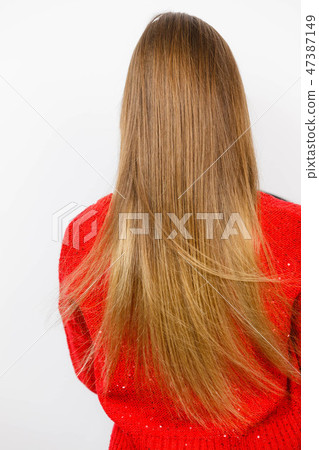 Woman With Straight Brown Long Hair Back View Stock Photo