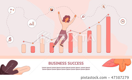 Banner Illustration Girl Rejoices Business Success 47387279