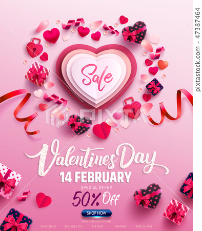 Valentine's Day Sale Poster or banner with gift Valentine's Day Sale Poster or banner with gift 47387464