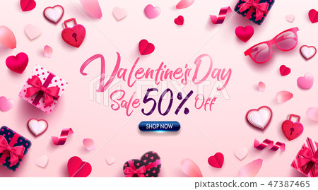 Valentine's Day Sale Poster or banner with gift Valentine's Day Sale Poster or banner with gift 47387465