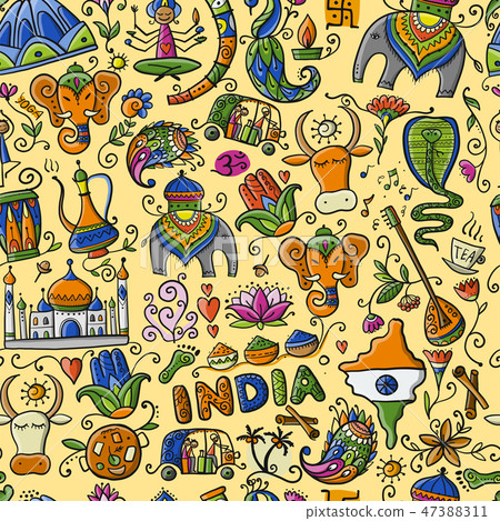 Indian lifestyle. Seamless pattern for your design 47388311