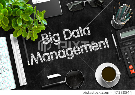 Big Data Management on Black Chalkboard. 3D Rendering. Big Data Management on Black Chalkboard. 3D Rendering. 47388844