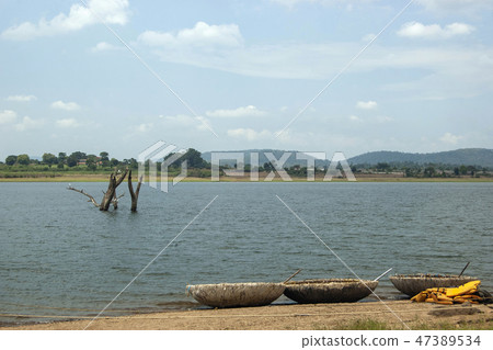 Kabini backwaters with coracles, Karnataka, India 47389534