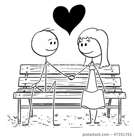 Cartoon of Loving Couple Sitting on Park Bench... - Stock Illustration  [47391781] - PIXTA