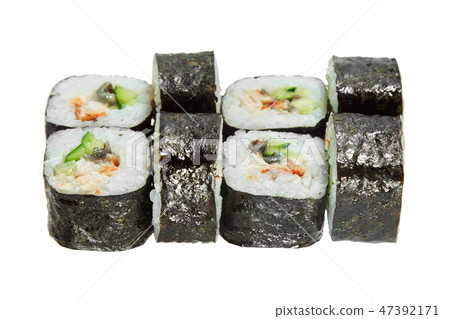 Sushi rolls with eel and cucumber. Sushi rolls with eel and cucumber. 47392171