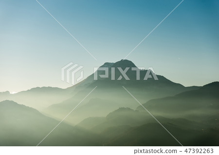 Soft landscape with fog and mountain - Apuan Alps Soft landscape with fog and mountain - Apuan Alps 47392263