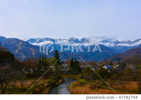 Scenery looking over Hakuba Miyama from Odori Park 47392704