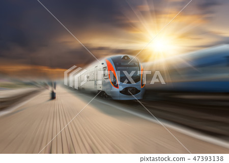 High-speed train passing station 47393138