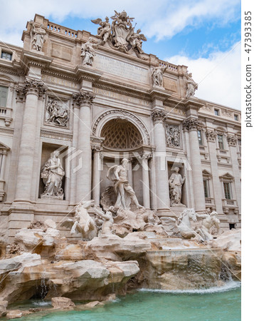 The Trevi Fountain and the Baroque fountains adorning the palace in Rome, Italy. 47393385
