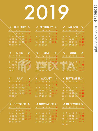 calendar2019 Design Template on gold background calendar2019 Design Template on gold background 47396012
