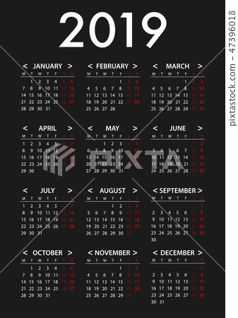 calendar2019 Design Template on black background calendar2019 Design Template on black background 47396018