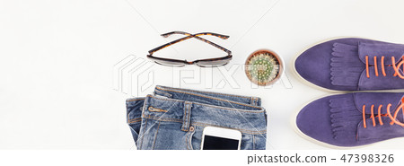 Overhead view of woman casual outfit 47398326
