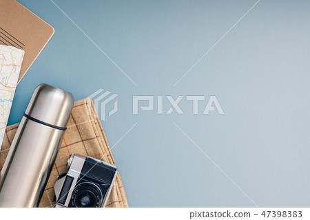 Concept flat lay outdoors tourism weekend Concept flat lay outdoors tourism weekend 47398383